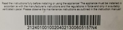 Data label from Vaillant boiler